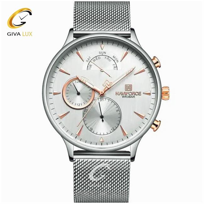 ساعت مردانه سه موتوره نقره ای ناوی فورس مدل NF3010